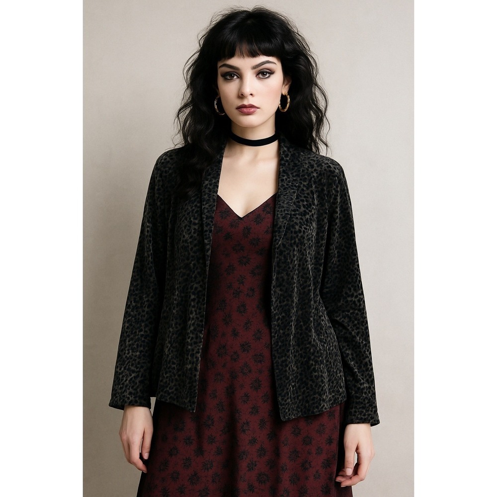 MSK Sweater Womens Small Cardigan Velvet Animal Print Burn Out Whimsigoth Grunge